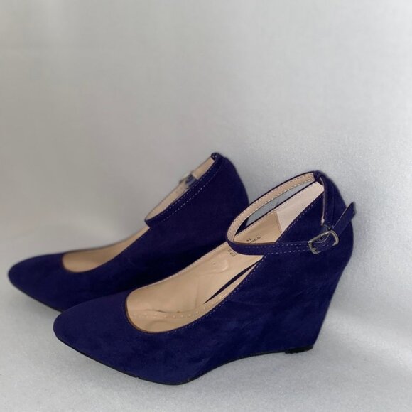 Bamboo Size 8 1/2 Cobalt Blue Ankle Strap Wedges - Picture 3 of 16